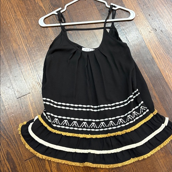 THML Tops - THML Black Ruffled Sleeveless Top with Aztec print at bottom